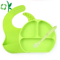 

BPA Free Soft Flexible Kids Spoon Infant Bibs Suction Baby Plate Silicone Baby Feeding Set