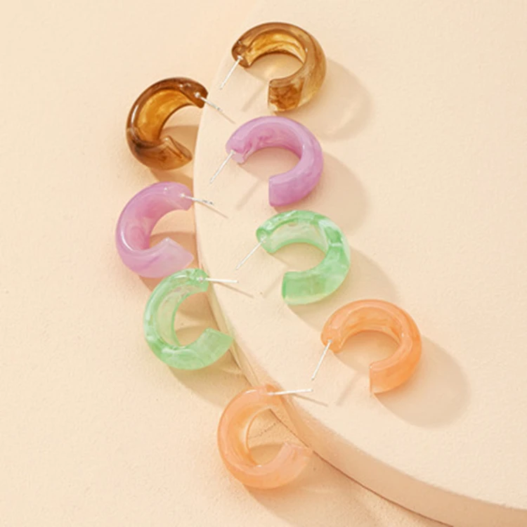 

Trendy Geometric C shape Earrings Resin Acrylic Hoop Earring for Women, Colorful