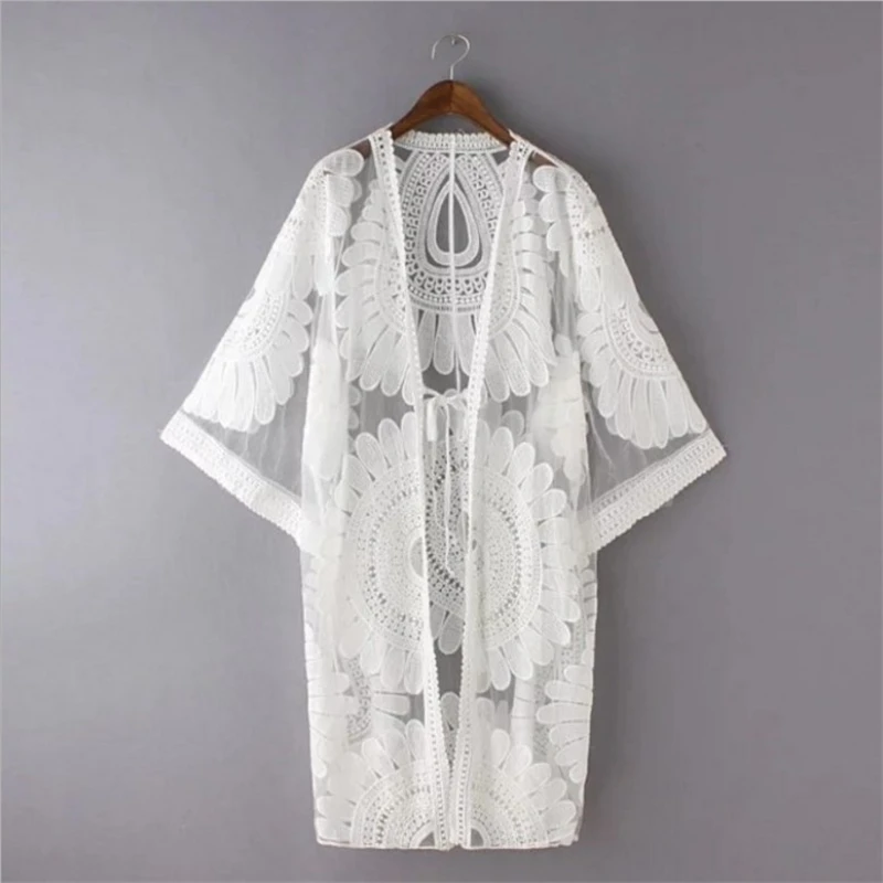 

2019 Pareo Beach Cover Up Floral Embroidery Bikini Cover Up Swimwear Women Robe De Plage Beach Cardigan Bathing Suit Cover Ups, Solid