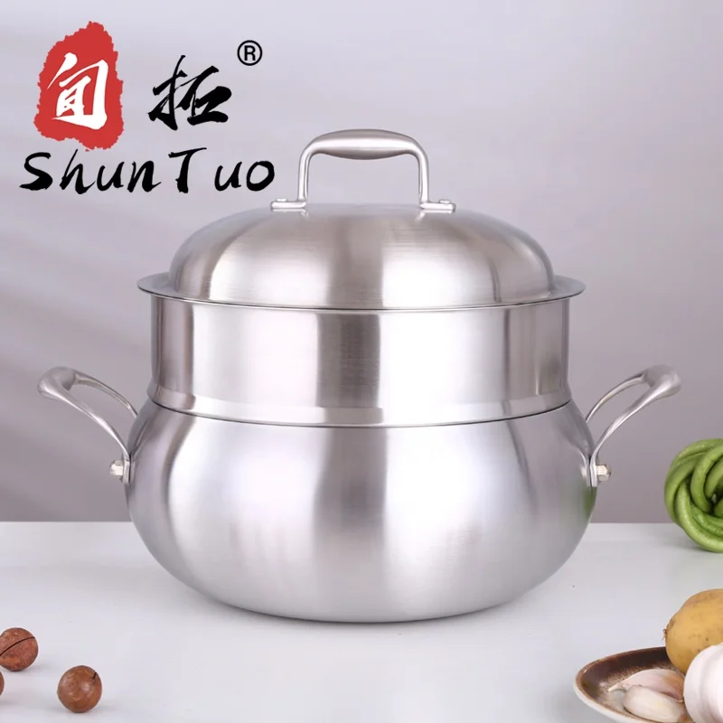 

Apple double boiler 304 cooking cookware set 3 layers steamers stainless steel induction stockpot soup pot