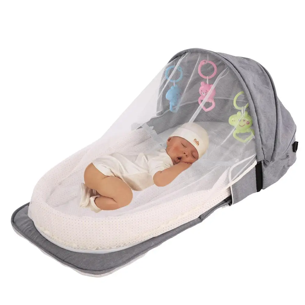 

Baby Diaper Bag Travel Bed Nappy Pad Moms Bag Baby Sleeping Bag With Sunshade And Insect-proof Net Dropshipping