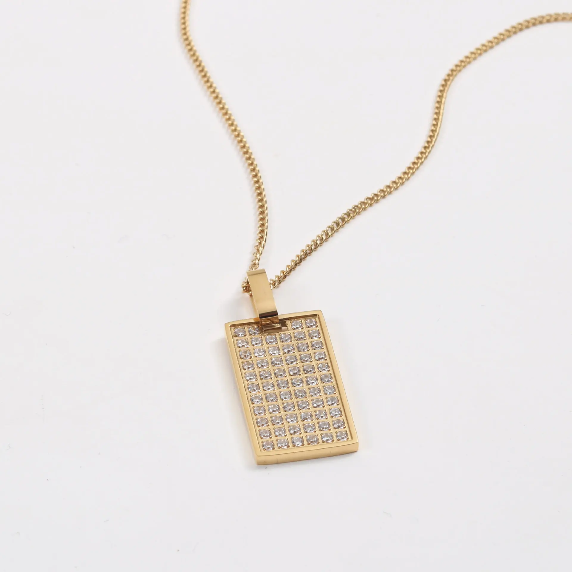 

Joolim 18k Gold Plated Zirconia Pave Rectangle Pendant Dainty Chain CZ Couple Stainless Steel Necklace Jewelry Wholesale