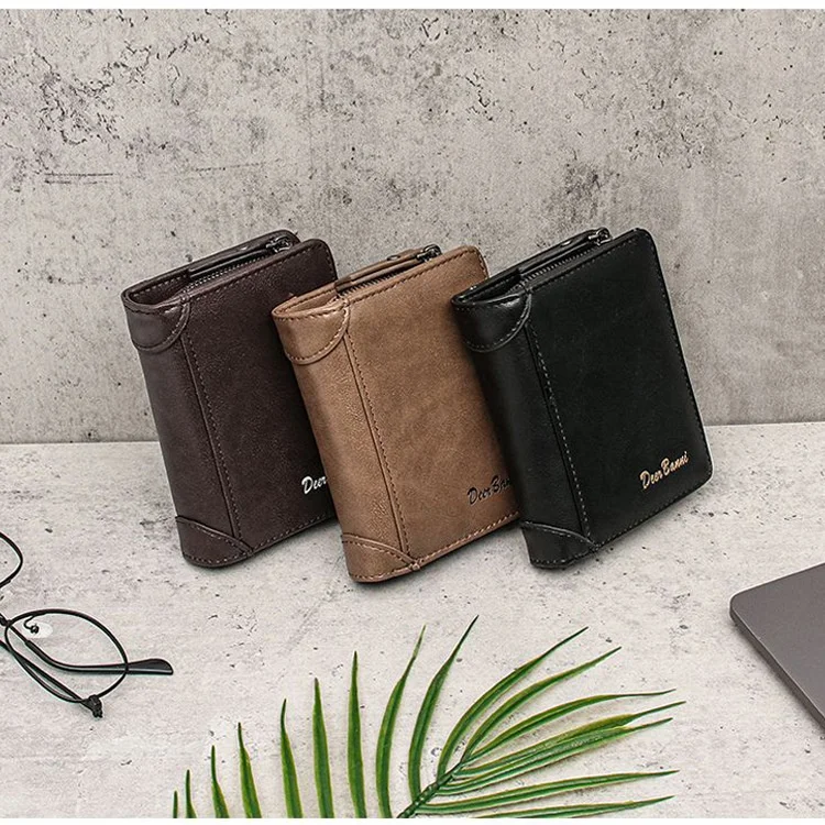 

wholesale European style Business Short zipper key card wallet leather wallets men, Customized color