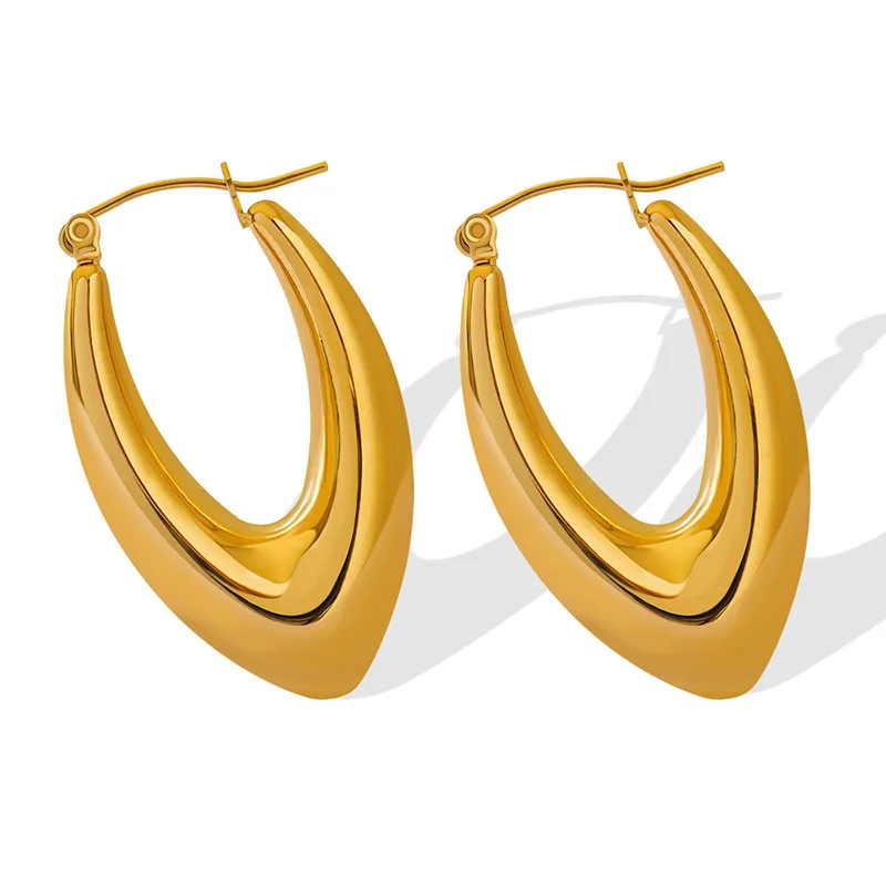 MARONEW women jewelry stainless steel geometric U shaped earrings dainty chunky gold plated hoop earrings