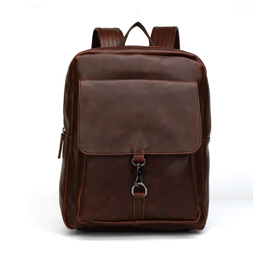 

Drop Shipping Men's vegan leather Backpack School Bag Business Office Laptop Backpack Vintage Rucksack Travel Student Bag, Customized