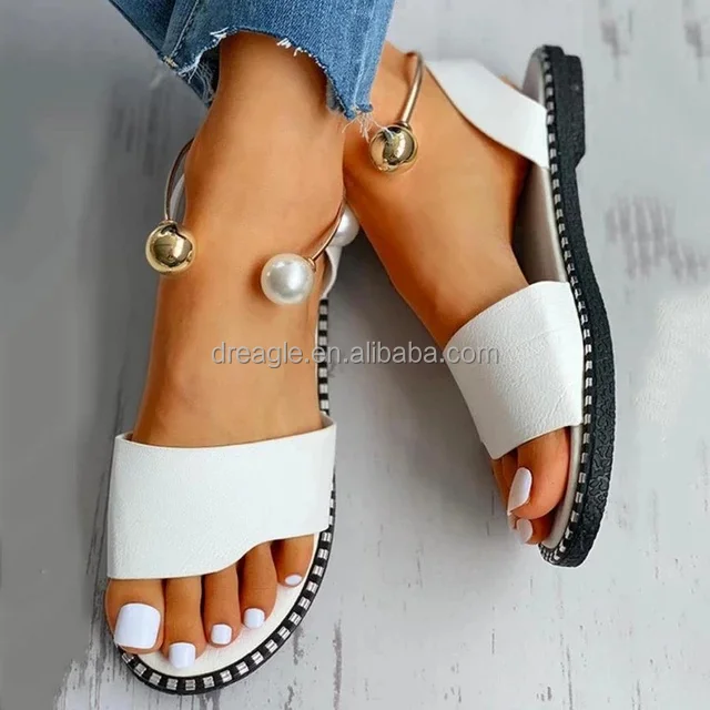 

New Summer Women's Beaded Pearly Sandals Slippers Shoes Women Ladies Flats Sandals Flip Flop Casual Flat Slingback Sandals Shoes