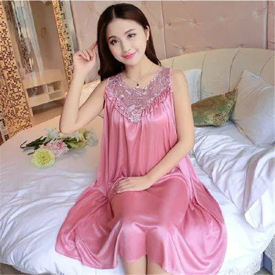 

Plus Size Women Pure Silk Pajamas Night Dress For Fat Ladies