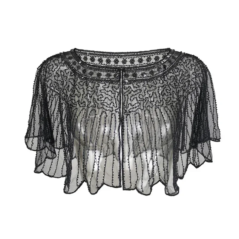 Vintage Striped Beaded Sequin Evening Cape Bolero