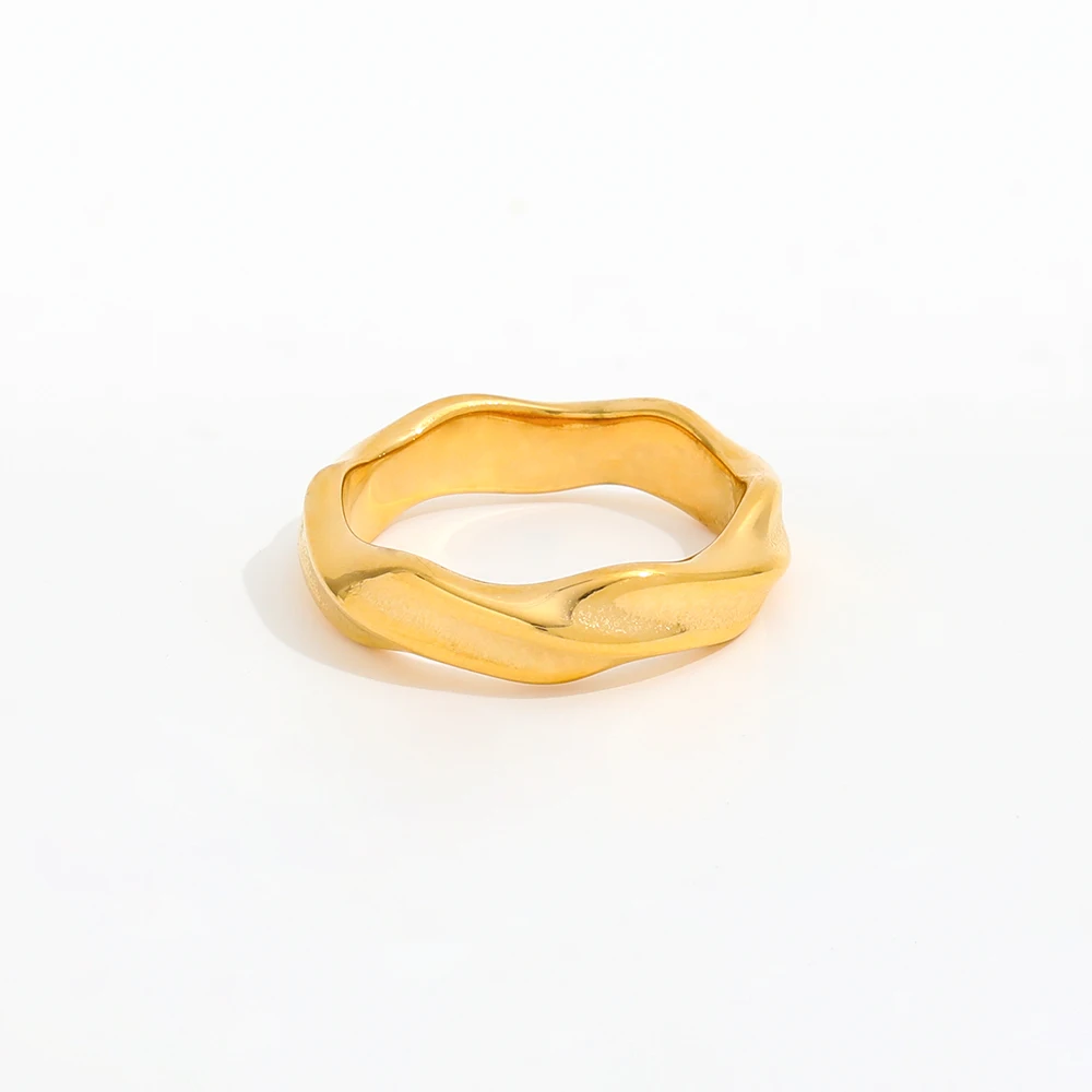 Joolim Jewelry 18K Gold Plated Stainless Steel Simple Twisted Rings for Women Layered Trendy Jewelry