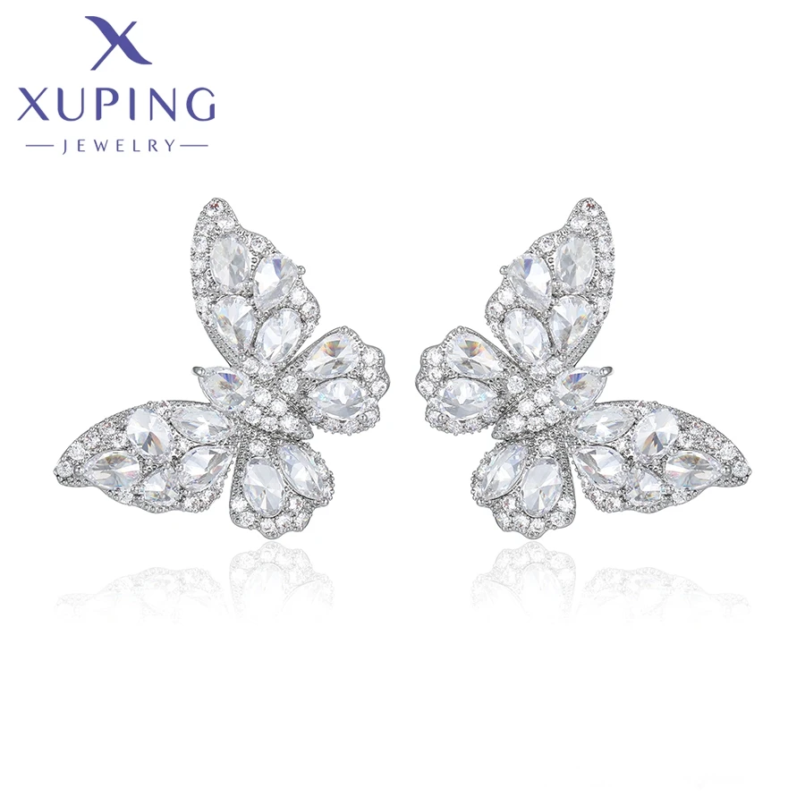 

14E2370701 xuping jewelry New Fashion Butterfly Design Platinum Plated Romantic Luxurious Zircon Sparkling Women's Stud Earrings
