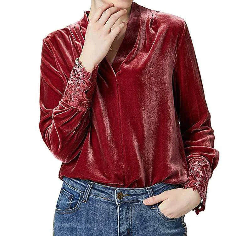 

New arrival ladies tops v-neck women clothing ladies' blouses &tops silk blouses women casual wear
