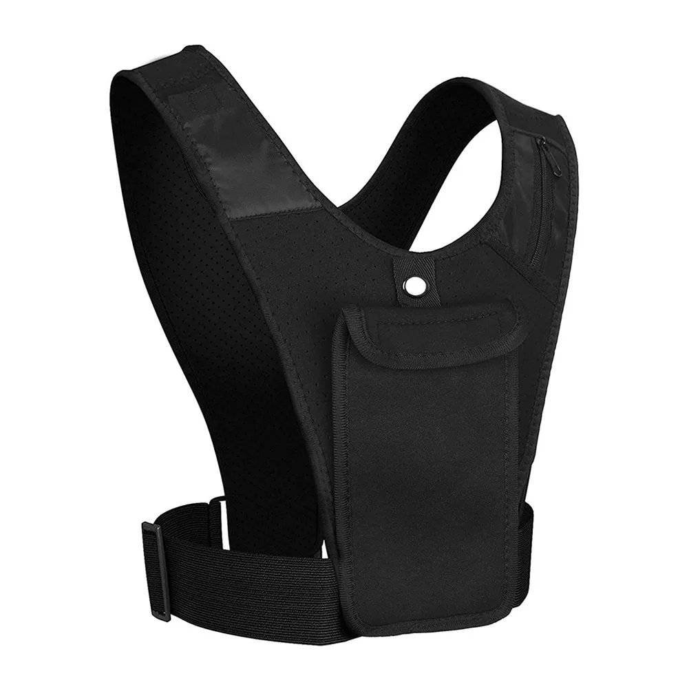 

Reflective Adjustable Waistband Marathon Sport Mobile Unisex Running Vest Phone Holder, Black