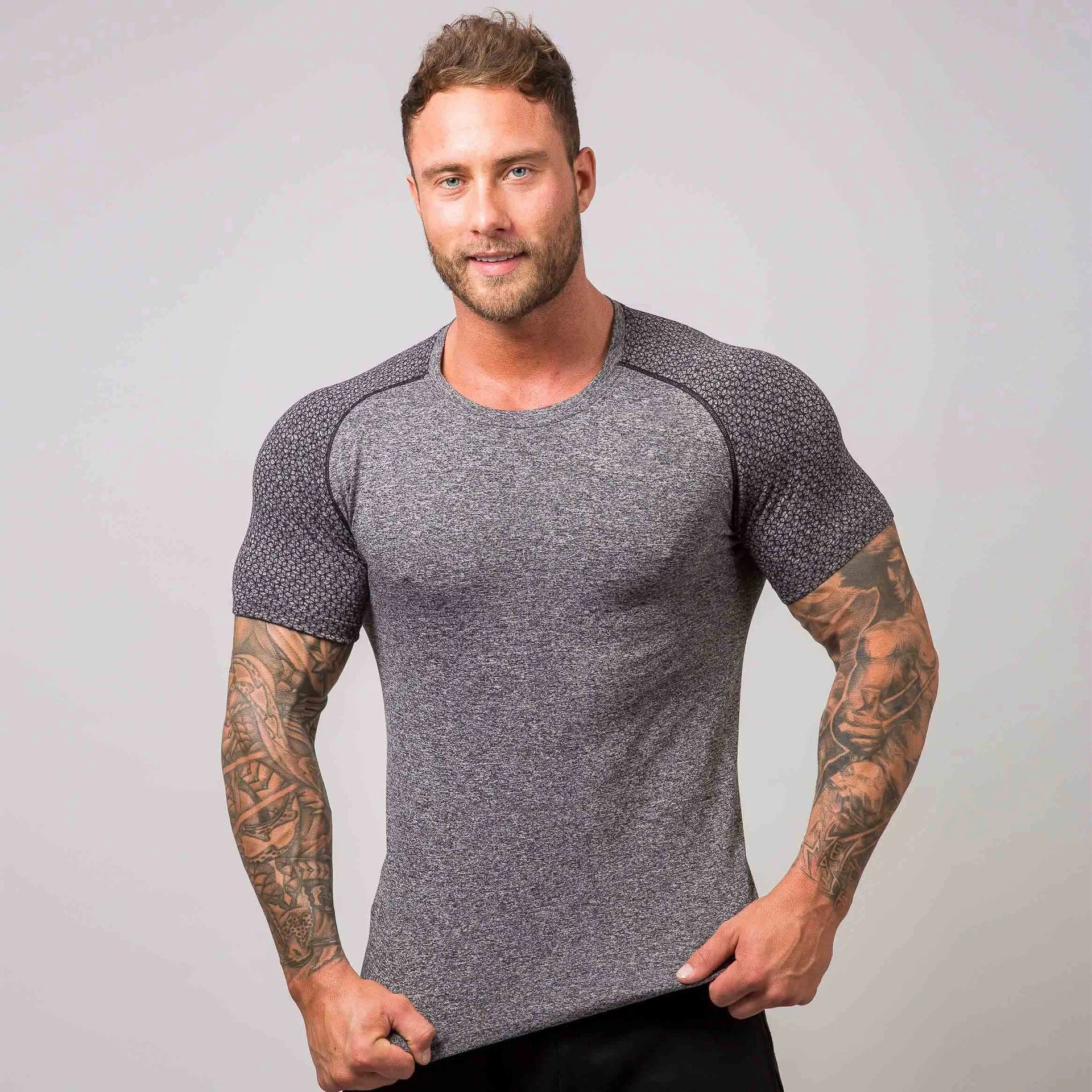 

High Quality Sales Breathable Gym T Shirt Tight-Fitting Fit T Shirt with Blue T Shirt, Can provide different swatchbooks to choose colors