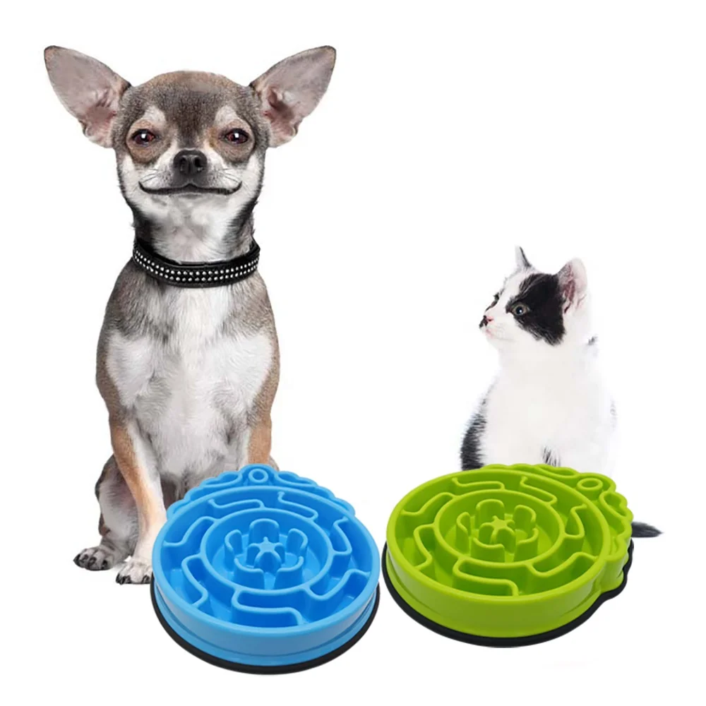 

2020 Trendy Feeding Bowl for non-slippery Slaw Down Eating Anti Choking pet bowls Cat Dog Feeder Pet Food Bowl Container, Blue.green