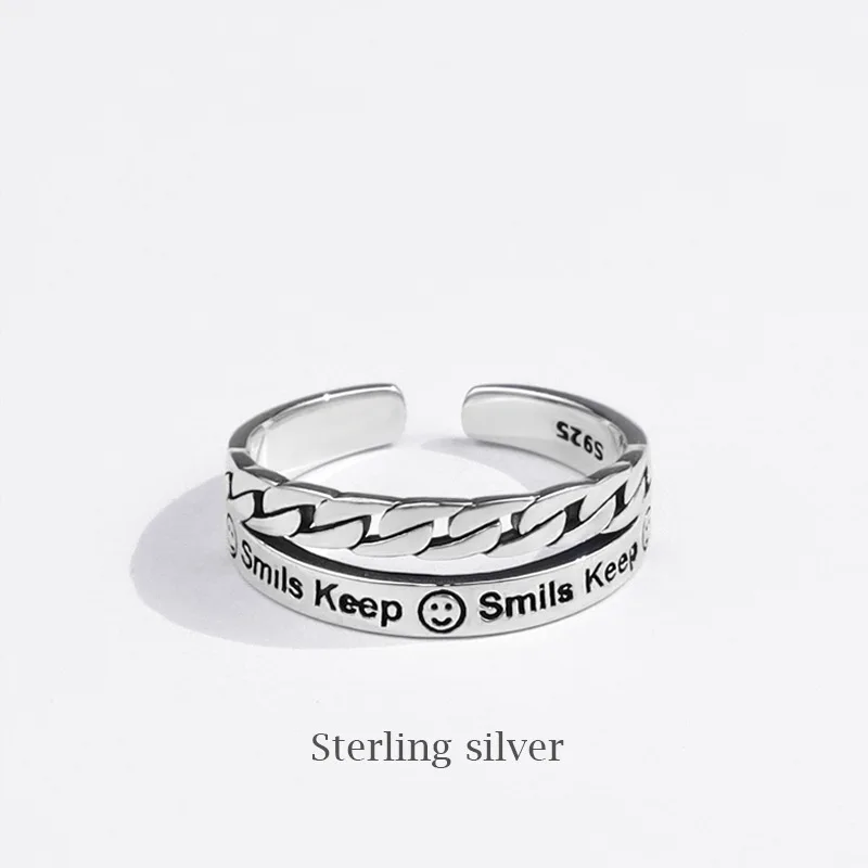 

Fashion Chain Jewelry Creative Retro English Letter Ring Smile Girl Ring Give Girlfriend Gift, White gold color ring