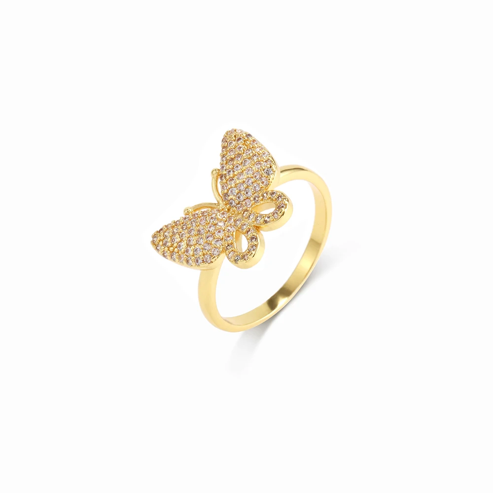 

18k gold plated pave cz diamond butterfly rings jewelry wome