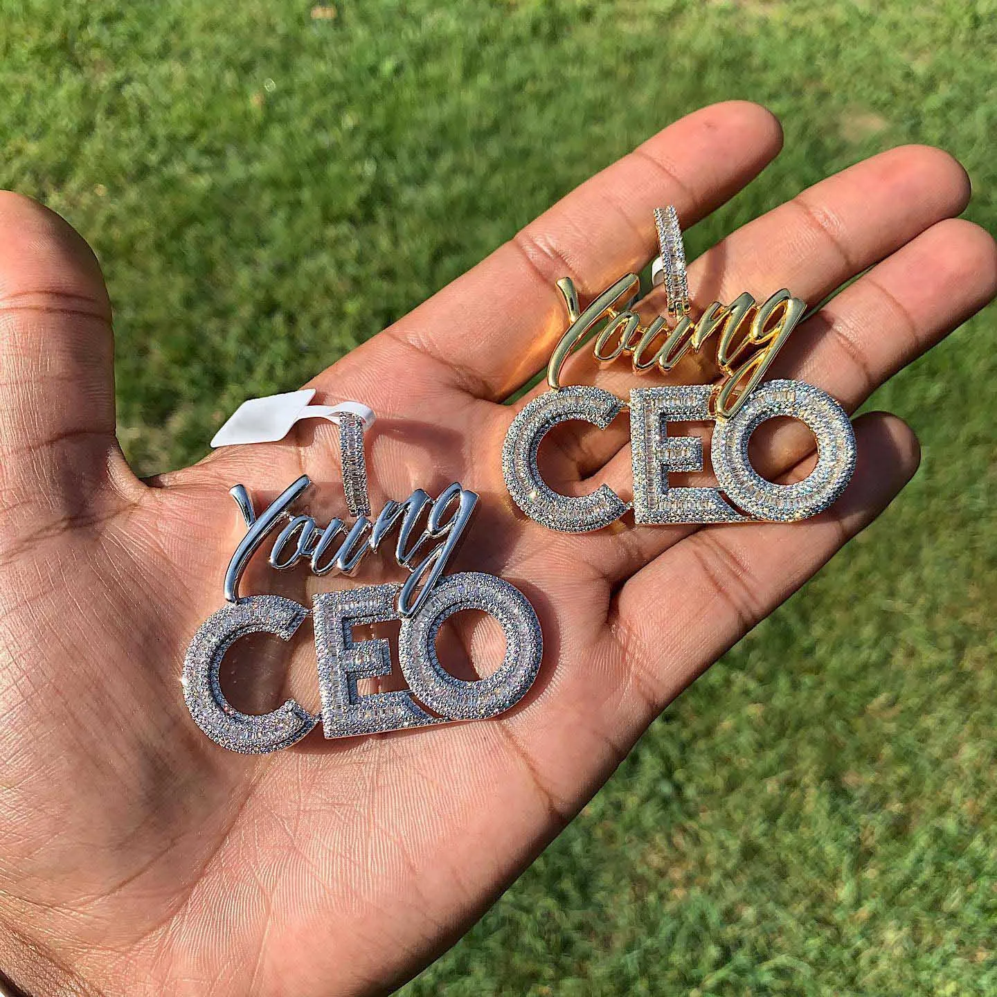 

iced out bling hip hop rectangle cz Young CEO pendant wholesale, Rose gold