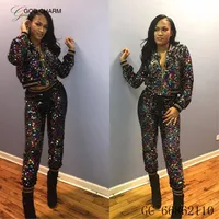 

YH-66862110 Wholesale Hot sell Women 2 piece outfit snake print glitter sequin jacket coat with long pants set African clothing