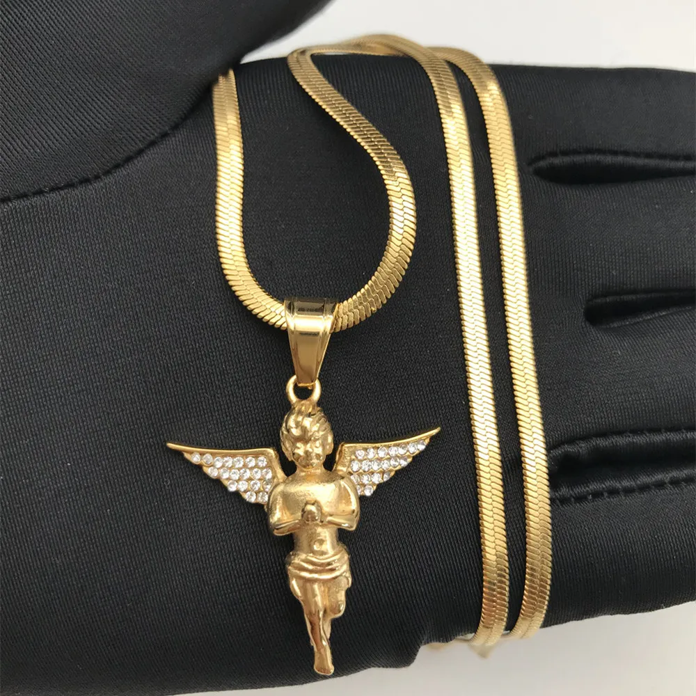 

Angel pendant trending 2021 hot selling fashion hip hop 18k gold plated jewelry angel stainless steel pendant, Gold,silver