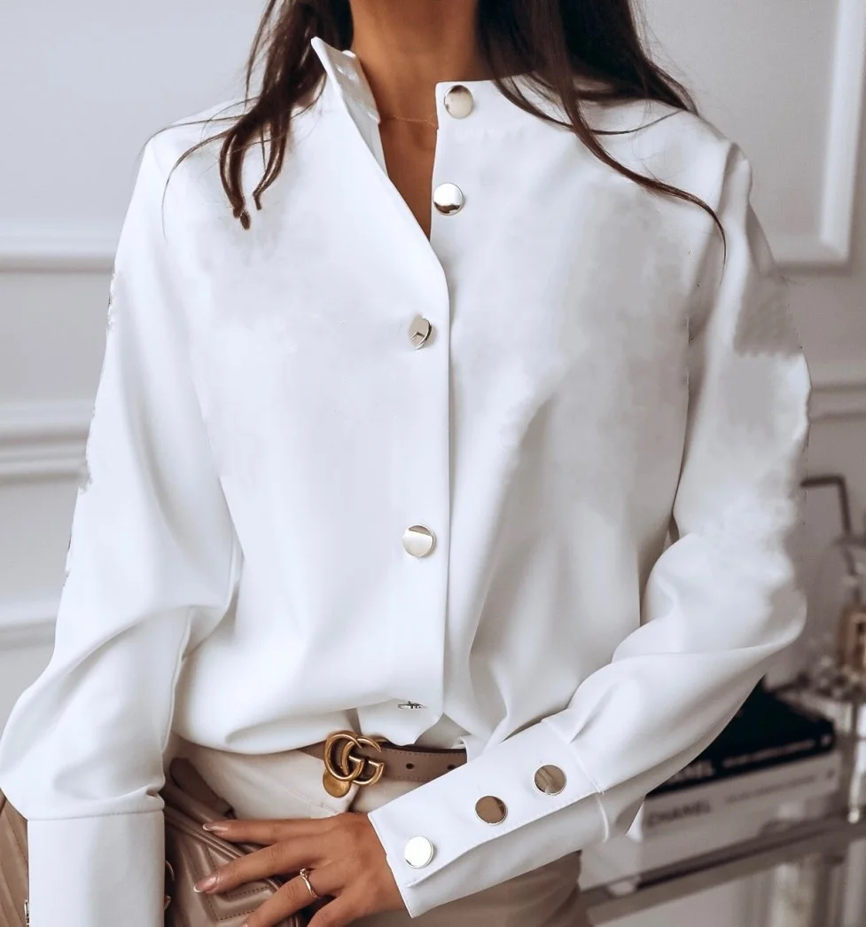 

2021 Chemisier Chiffon Long Sleeve Elegant Office Shirts Blusa Women Shirts Blouses And Tops, White ,black