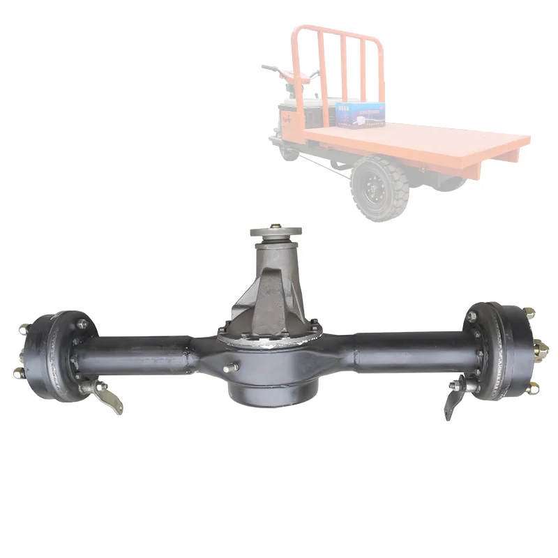 

The rear axle assembly of the drive shaft is driven by brushed motor The axle is modified to carry 2 tons of electric tricycle