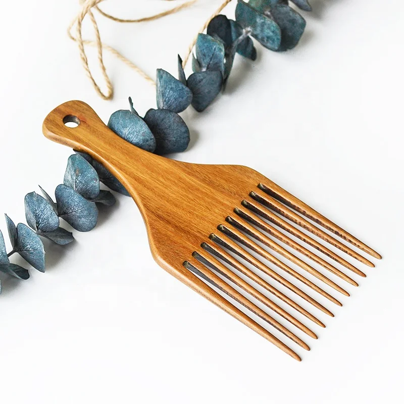 

Hot Selling Custom Logo Natural Sandalwood Biodegradable Afro Pick Hair Comb