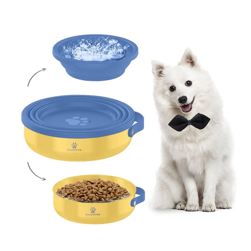 

2023 New Portable Dog Bowl Stainless Steel Travel Dog Feeder Removable Pet Feeder Bowls for Outdoor Walking Hiking