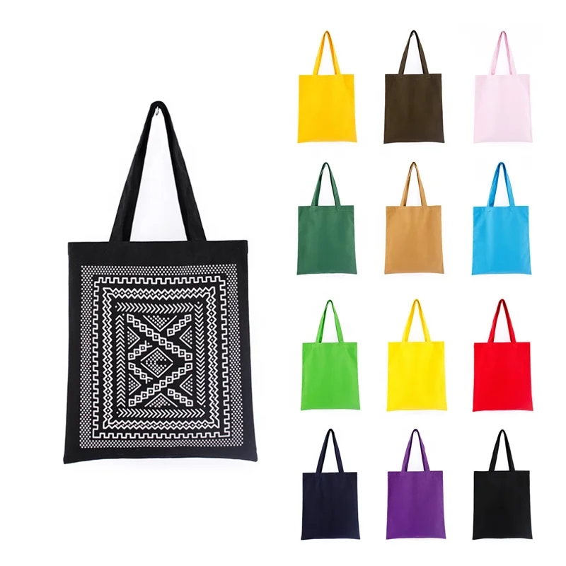 

KAIFEI AMAZON hot selling 100% cotton canvas tote bag shopping DIY blank handbag rainbow color