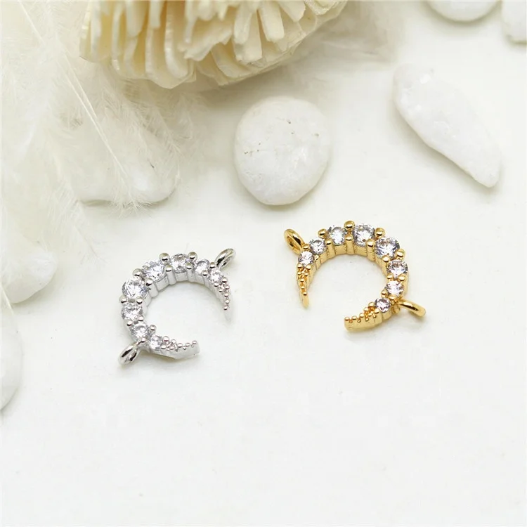 

Jiexing Wholesale Inlaid Zircon Moon Shape Initial Charm for Bangle Bracelet Making