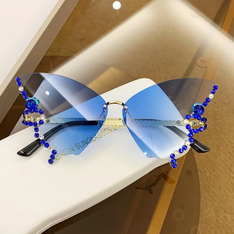 

Gafas De Sol De Cristal Diamond Butterfly Sunglasses Women Vintage Rimless Oversized Sun Glasses Ladies Exaggerated Eyewear