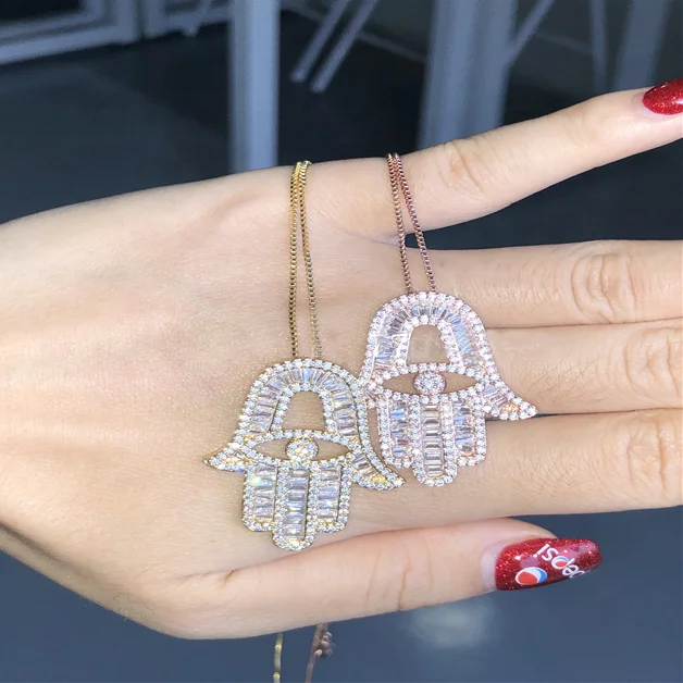 

turkish crystal evil-eye hand pendant gold hamsa necklace