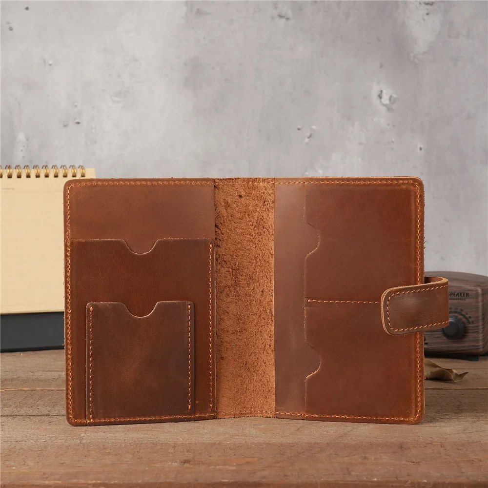 Simple Style Handmade Full Grain Leather Card Passport Holder Case Wallet Brown Crazy Horse Genuine Cowhide Leather Wallet