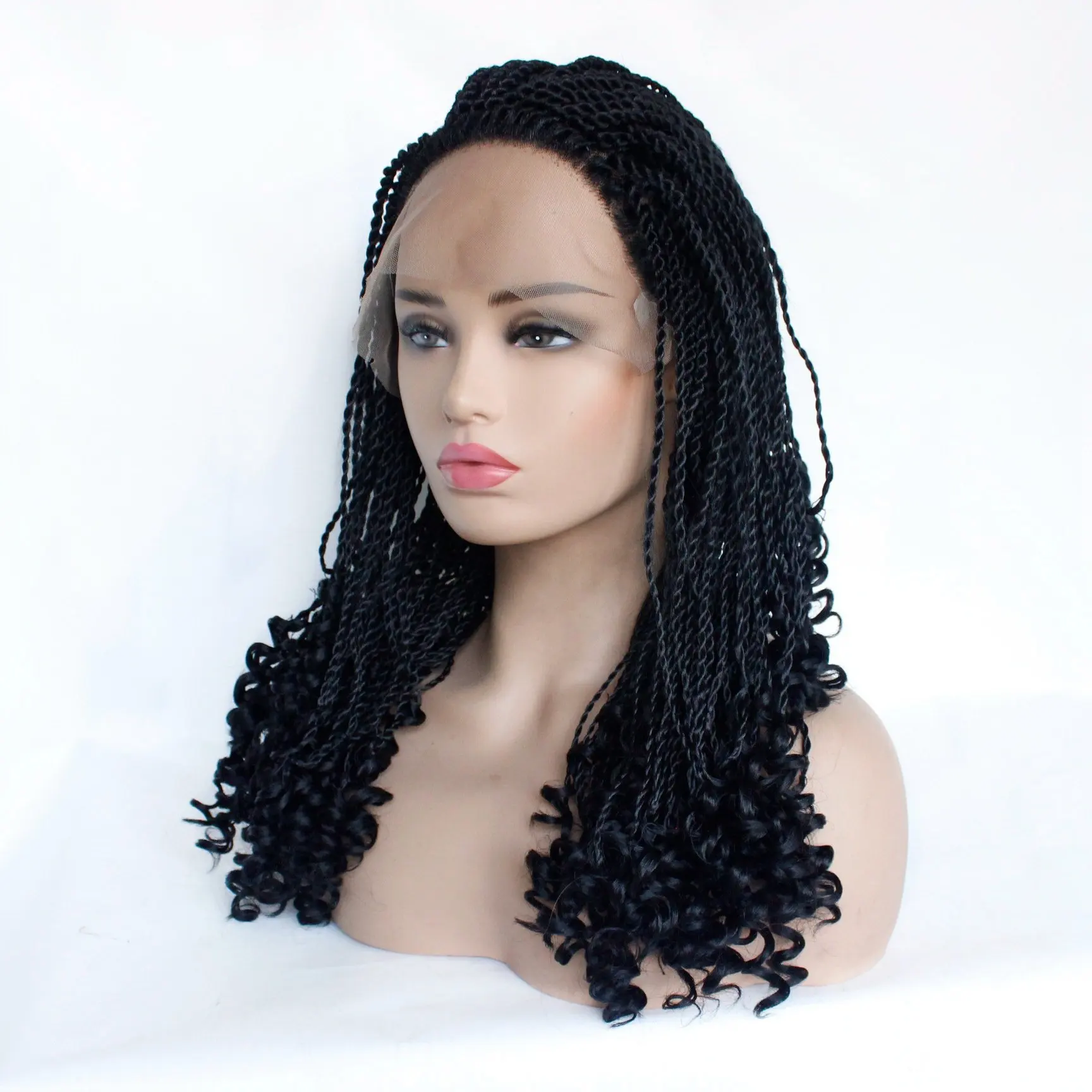 

stock hand made black color Braid Lace Front Wig Women Synthetic Fiber Hair Wigs