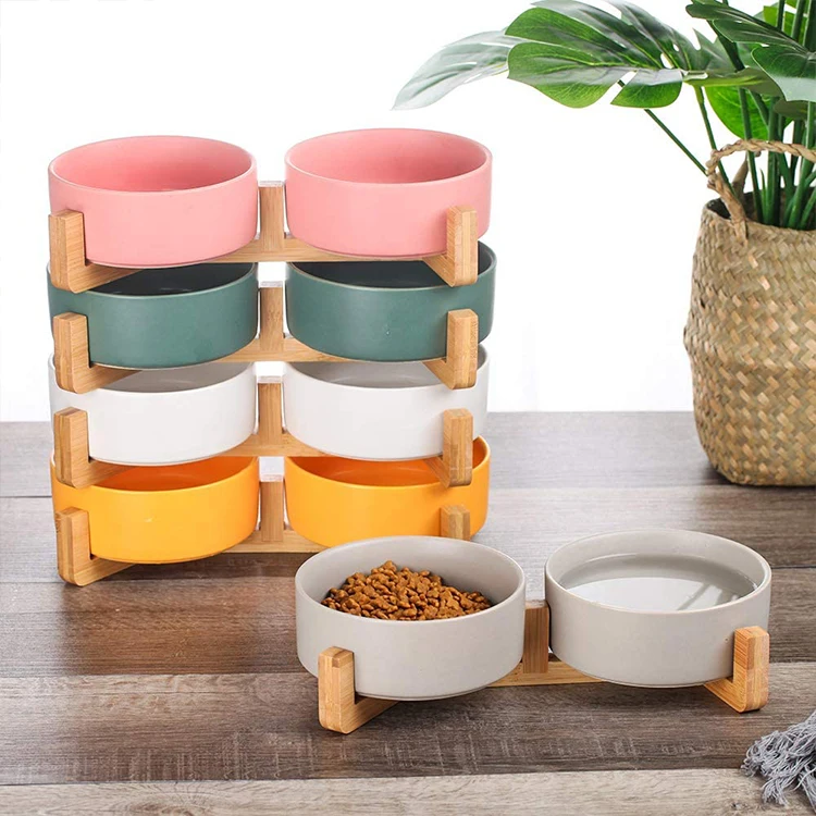 

Wholesale High Quality Pet Bowl Pet Feeder Cat Ceramic Dog Bowl With Stand, Customized color