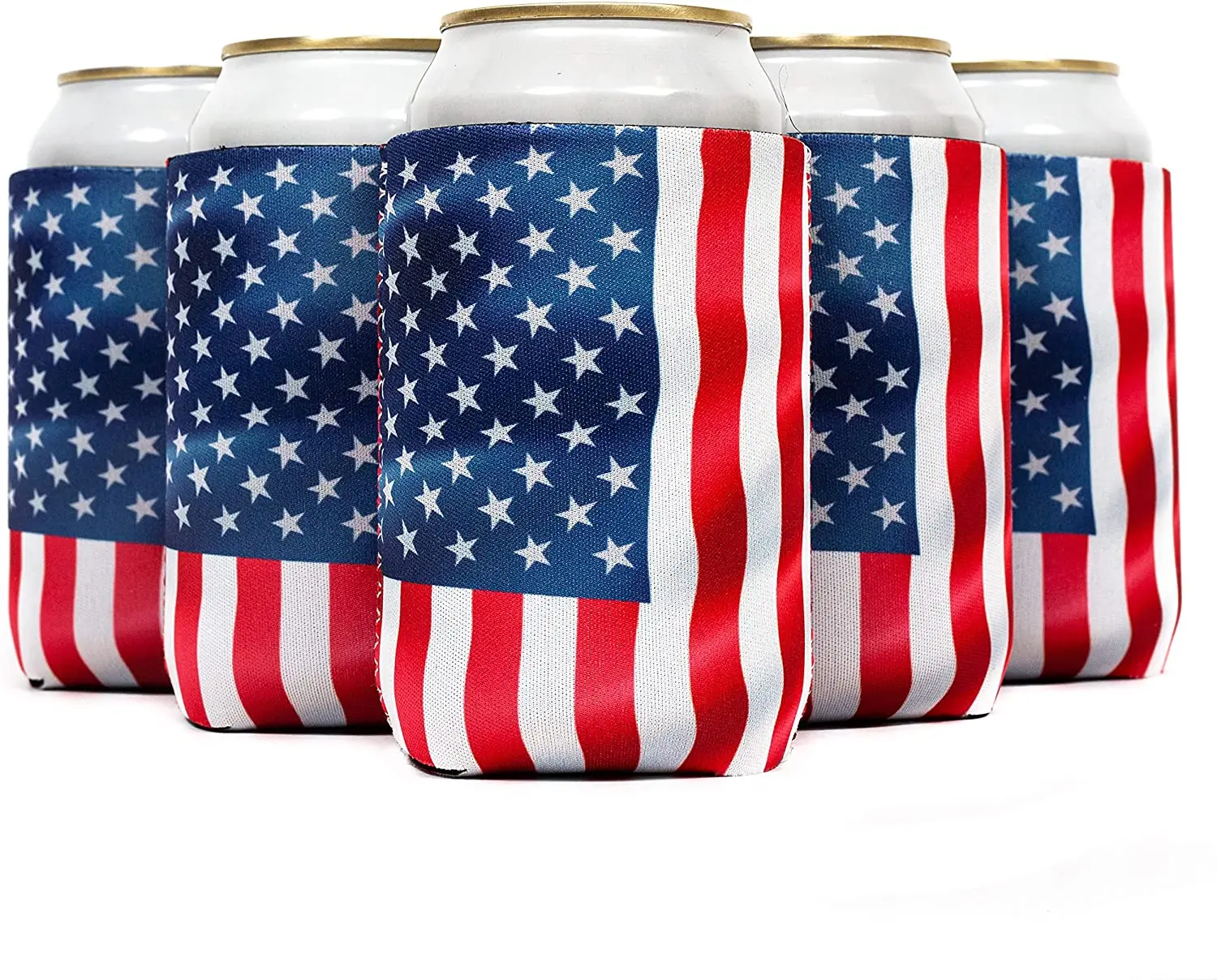 

Logo Printed USA Wave Flag Can Cooler Neoprene Tube 375ml Beer Can Coozies Insulation Stitches Neoprene Can Cooler Sleeve