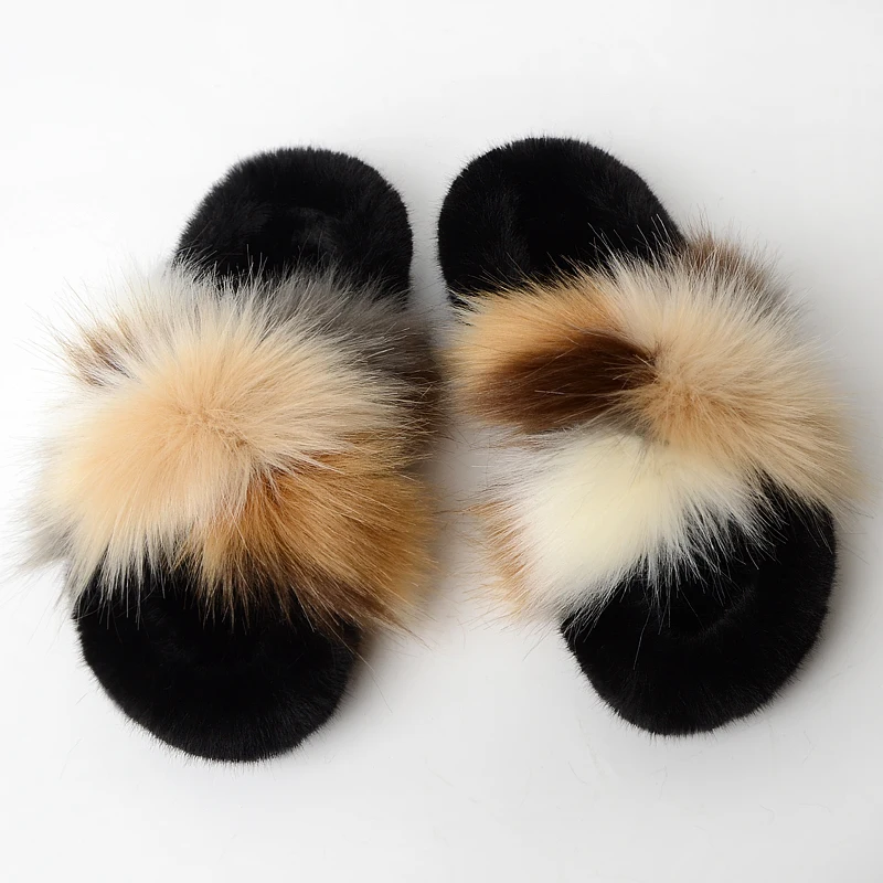 

Jtfur winter hot selling cheap multiple mixed colors slippers faux fox soft fur winter shoe house shoes slides slippers sandals, Customized color