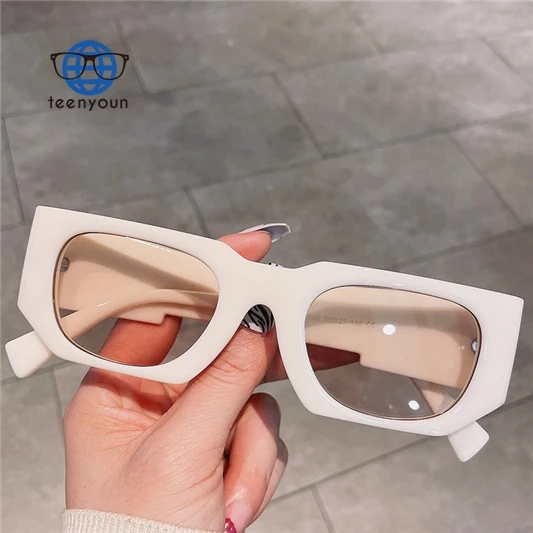 

Teenyoun Designer Retro Polygon Rectangle Gradient Sunglasses 2023 New For Women Uv 400 Gafas Black Wide Leg Shades Sun Glasses
