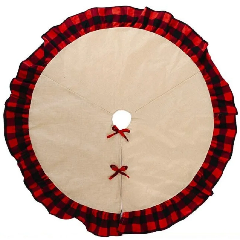 

Wholesale New Arrival Ruffle Buffalo Plaid Cloth Wrapped Linen Christmas Tree Bottom Apron Tree Skirt DOM111376, As pictures