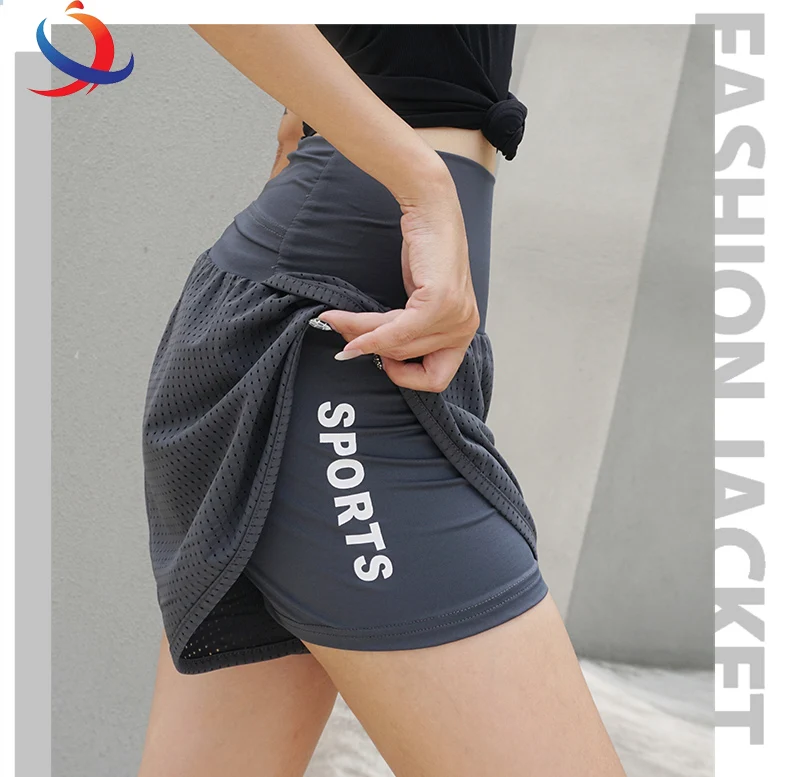 
Manufacture High waisted sports safety shorts inner lining loose and slim running fitness pants OEM yoga shorts for woman 