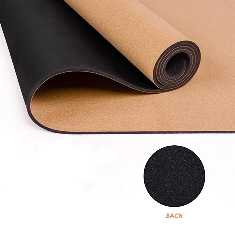 

1830*610*5mm Eco-friendly Factory price Rubber Yoga Mat Position line Cork Surface with TPE or Natural Full Silkscreen Printing, Wood color