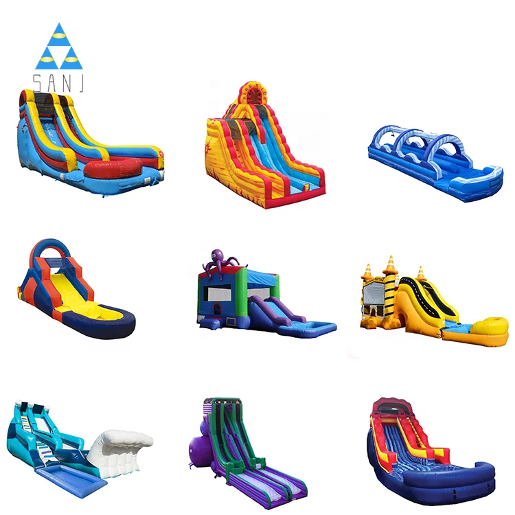 

China Cheap Adult Multi Lane Inflatable Water Slides With Pool For Sale, Yellow blue red pink ,etc or customized