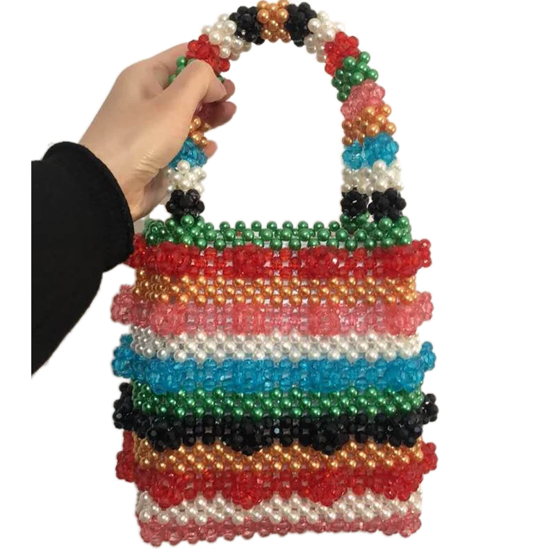 

Fashion puzzle pattern crystal stripe wave pattern women's hand-held beaded fairy mixed color bag, Customized color