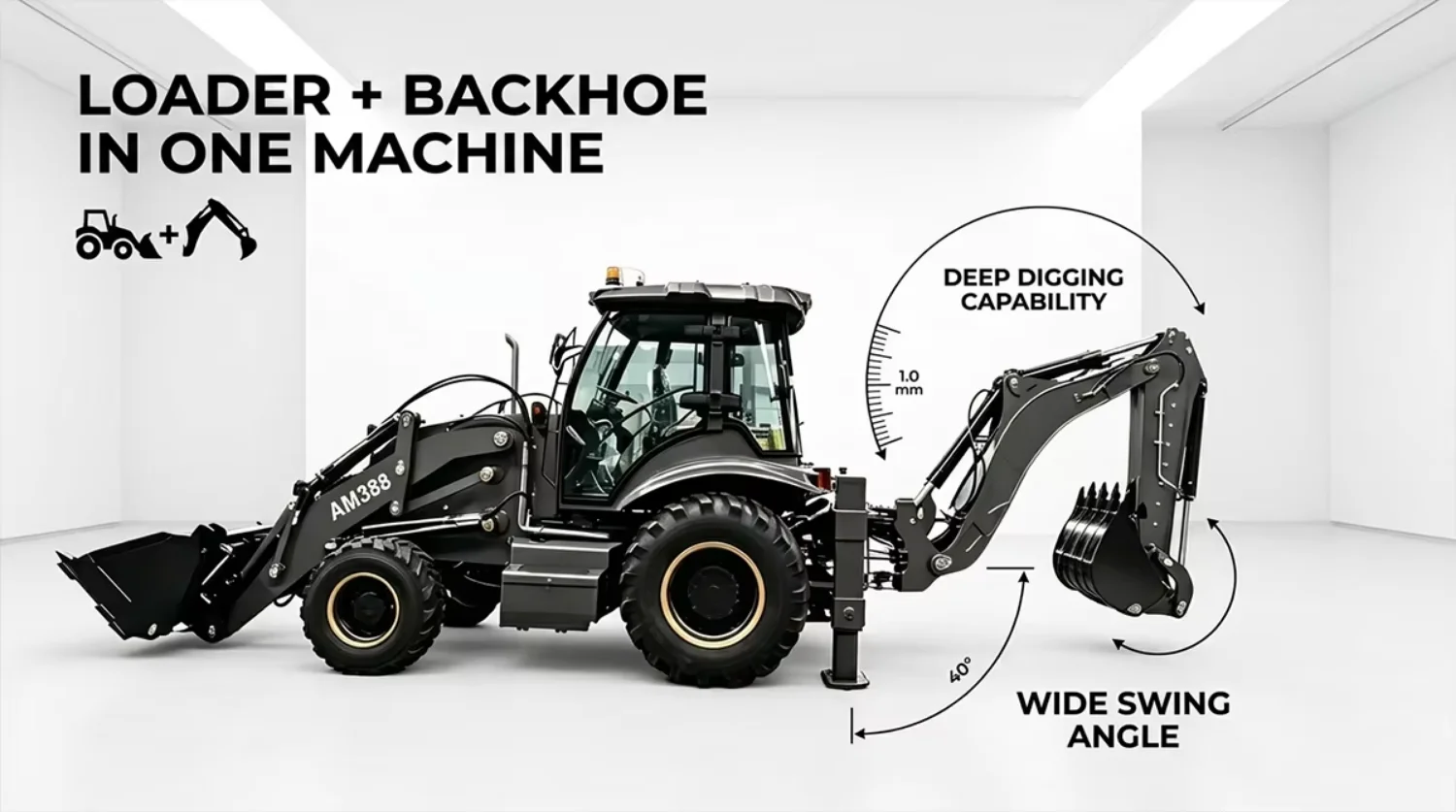 Backhoe Loader with 4100mm Digging Depth and 58kN Breakout Force for Construction Excavation