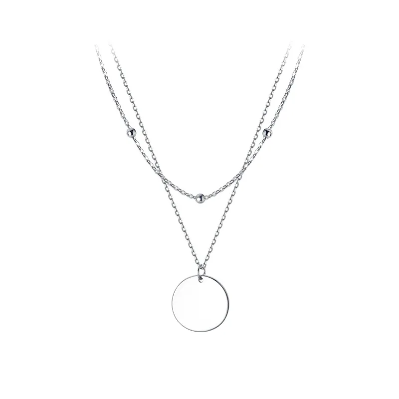 18K Gold Plated Layer Ball Chain Necklaces 925 Sterling Silver Minimalist Retro Big Round Pendant Necklaces Jewelry