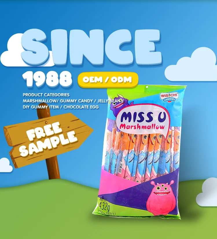 Free Sample 18g Twisted Marshmallow Candy Halal Wholesale Colorful