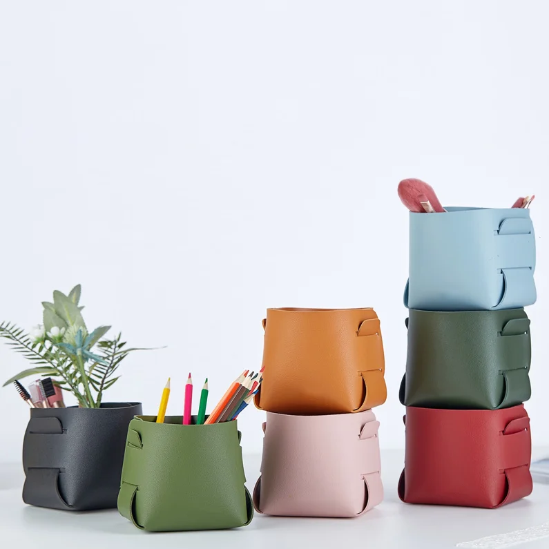 

New Leather Other Storage Baskets Foldable Desktop Cosmetic Storage Box Makeup Table Organizer Office, 8 colors are available /customized