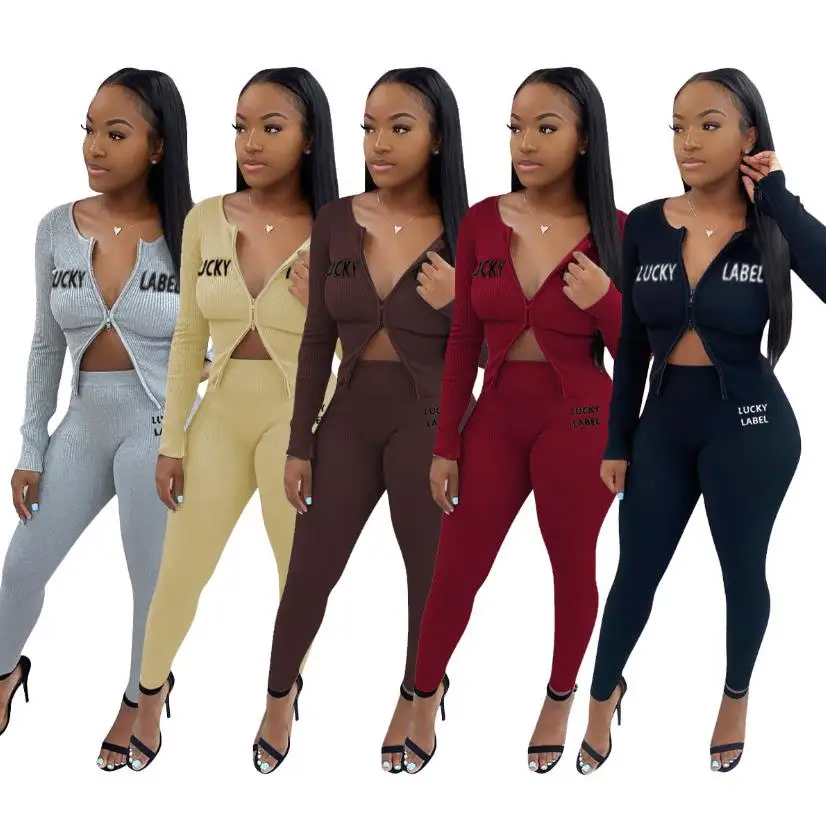 

clothing vendor ladies bandage pants and zip up hoodies two piece set