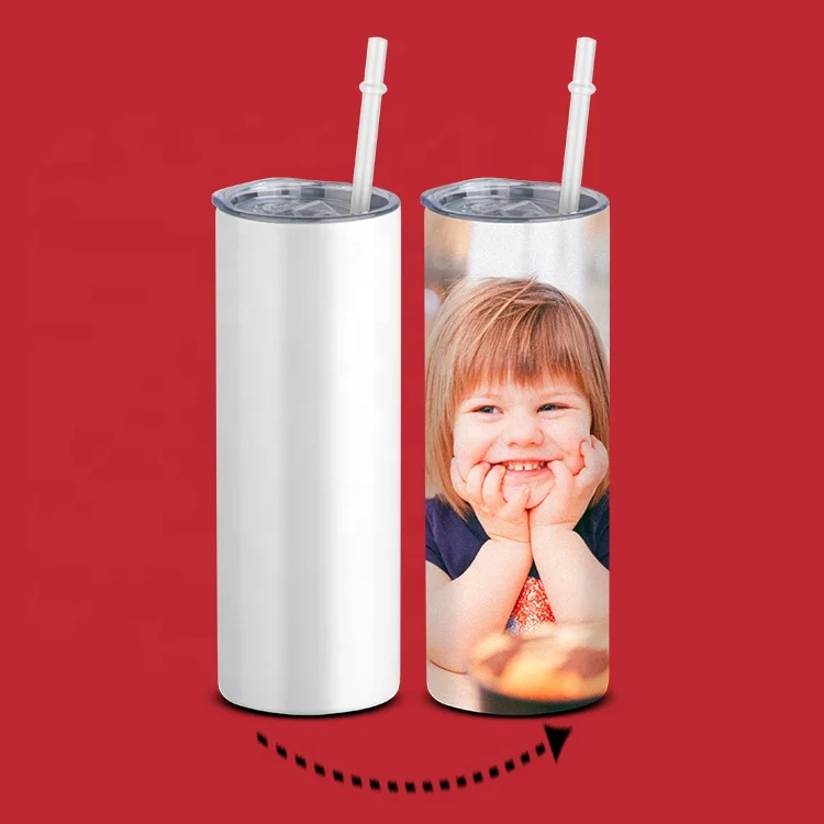 

Stainless Steel 20 oz Skinny Tumblers Double Wall Insulated Straight sublimation blanks tumbler With Lids And Straws, White