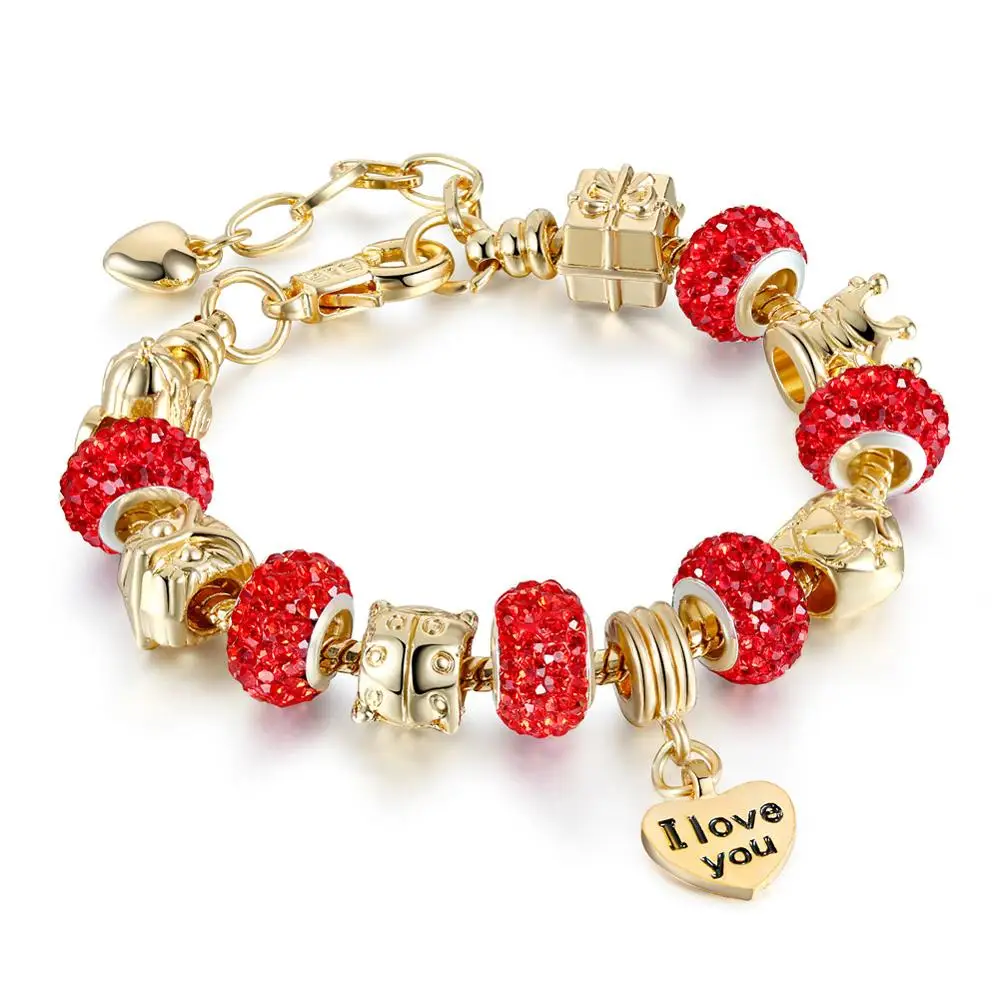 

2020 New Arrival Amazon Best Selling 18K Gold Austrian Rhinestone l Love You Heart Charm Gold Bracelet, As picture