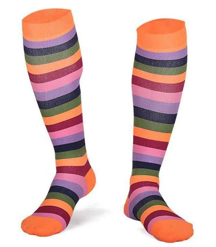 

Women Striped Feet Compression Socks Logo Knee High Stock Sock, Black and skin color